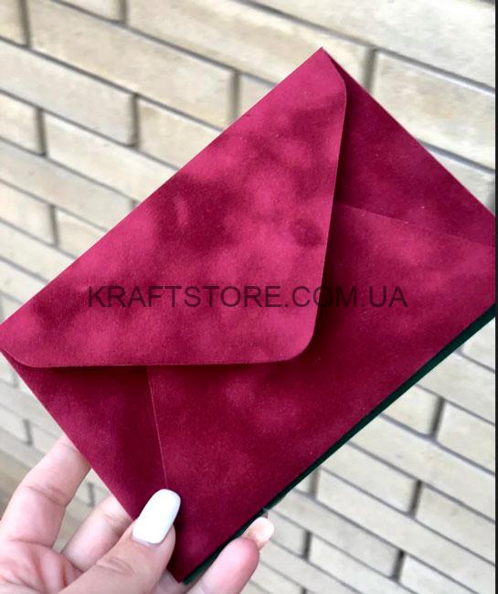 Конверт из бархата, С5, бордо