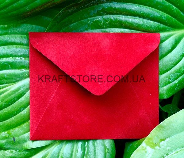 Конверт из бархата, мини, красный