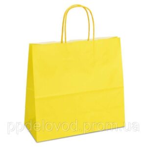 Крафт пакет 25x11x24 желтый с витыми ручками